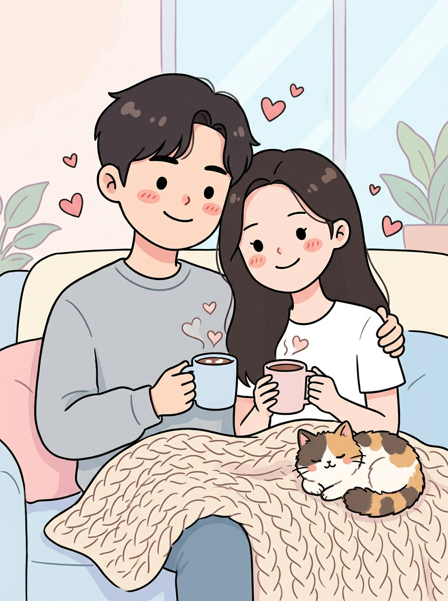 Cozy-at-Home Couple Illustration · Upload Photo → Webtoon