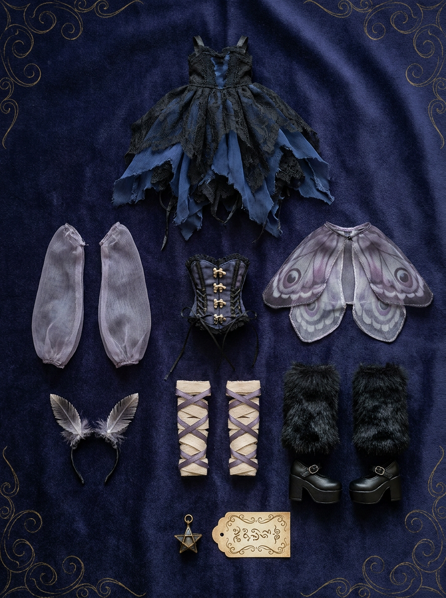 BJD Outfit Flat-Lay — Mothlace Doll Clothes Design Sheet