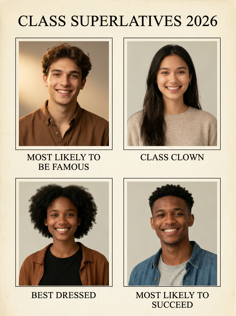 Yearbook Superlatives Maker — Upload Photo → "Most Likely To..." Class Page