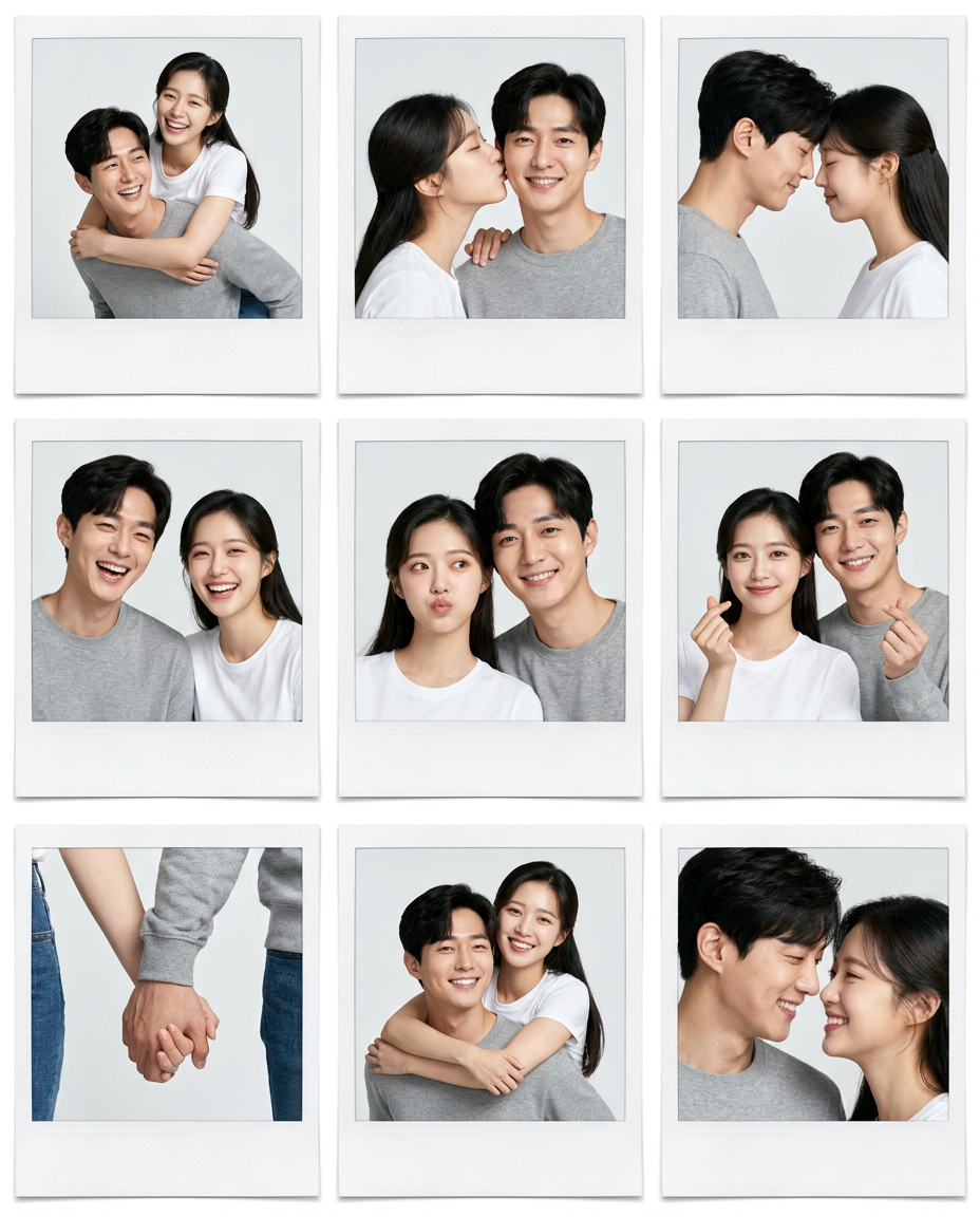 Couple Polaroid Grid · Upload Photo → 9-Pose Couple Polaroids