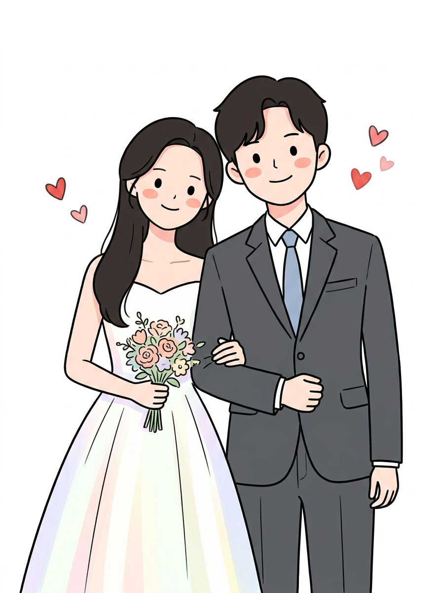 Cute Line-Art Wedding Illustration · Upload Photo → Webtoon Couple