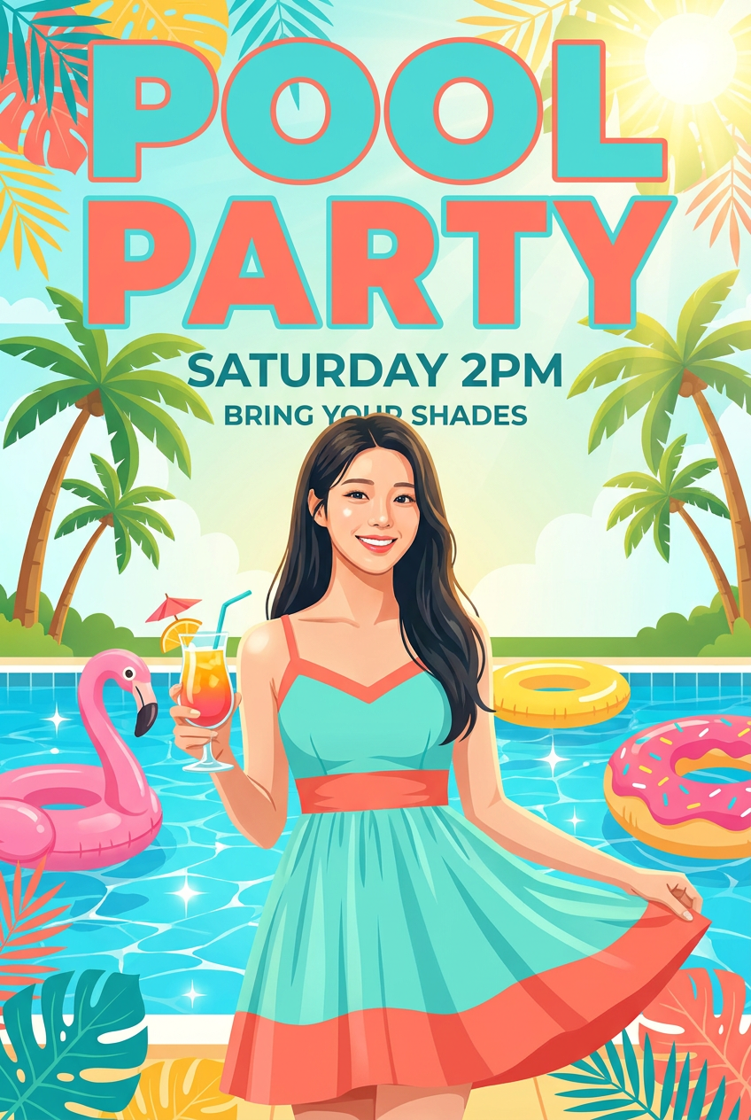 Pool Party Flyer · Upload Photo → You Headline (Editable Text)