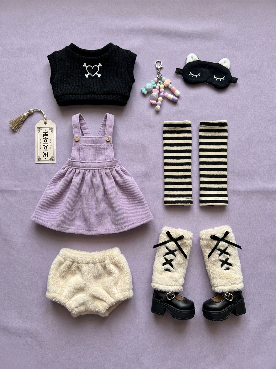 BJD Outfit Flat-Lay — Lullaby Bunny Doll Clothes Design Sheet