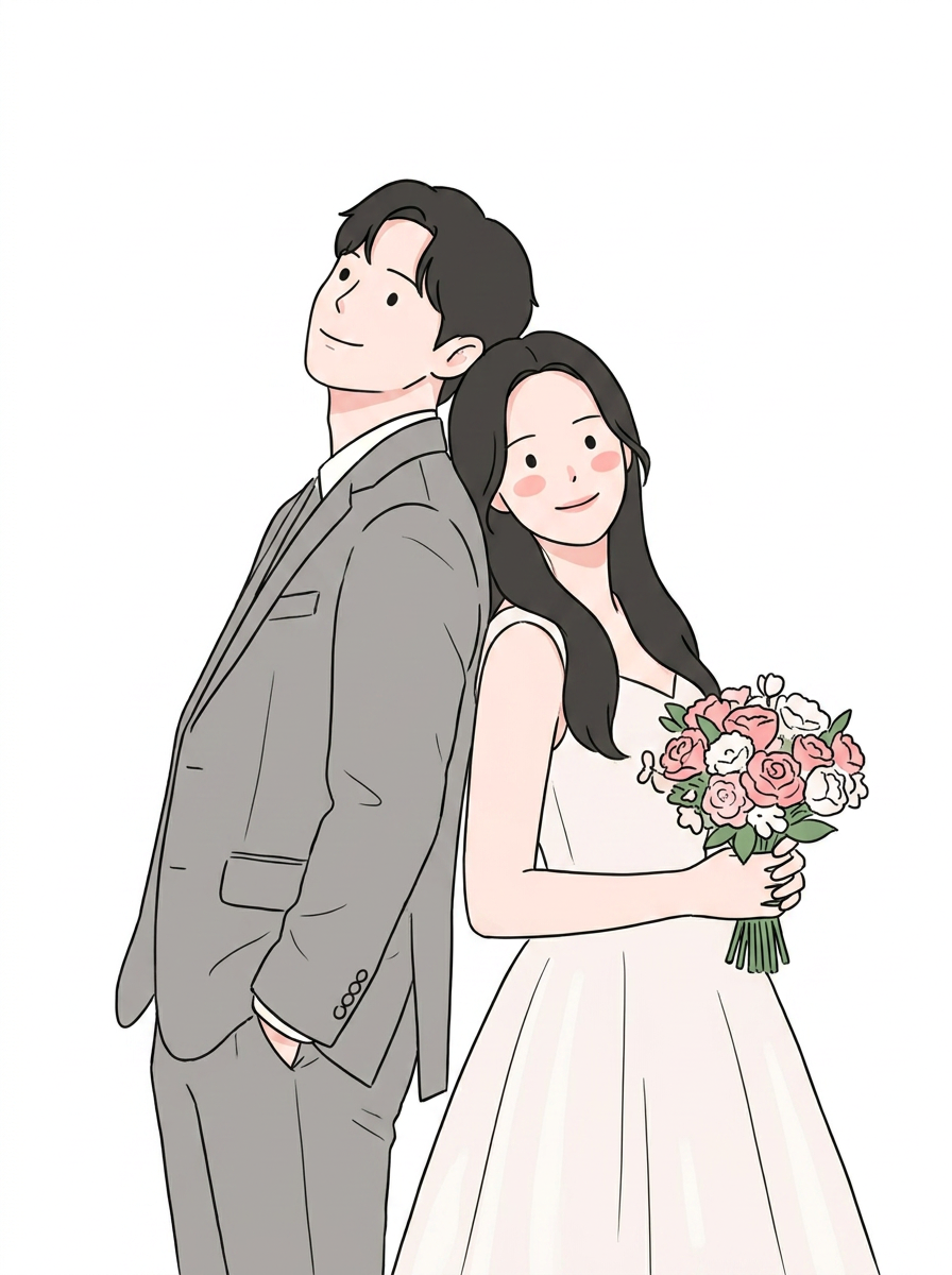 Back-to-Back Wedding Illustration · Upload Photo → Webtoon Couple