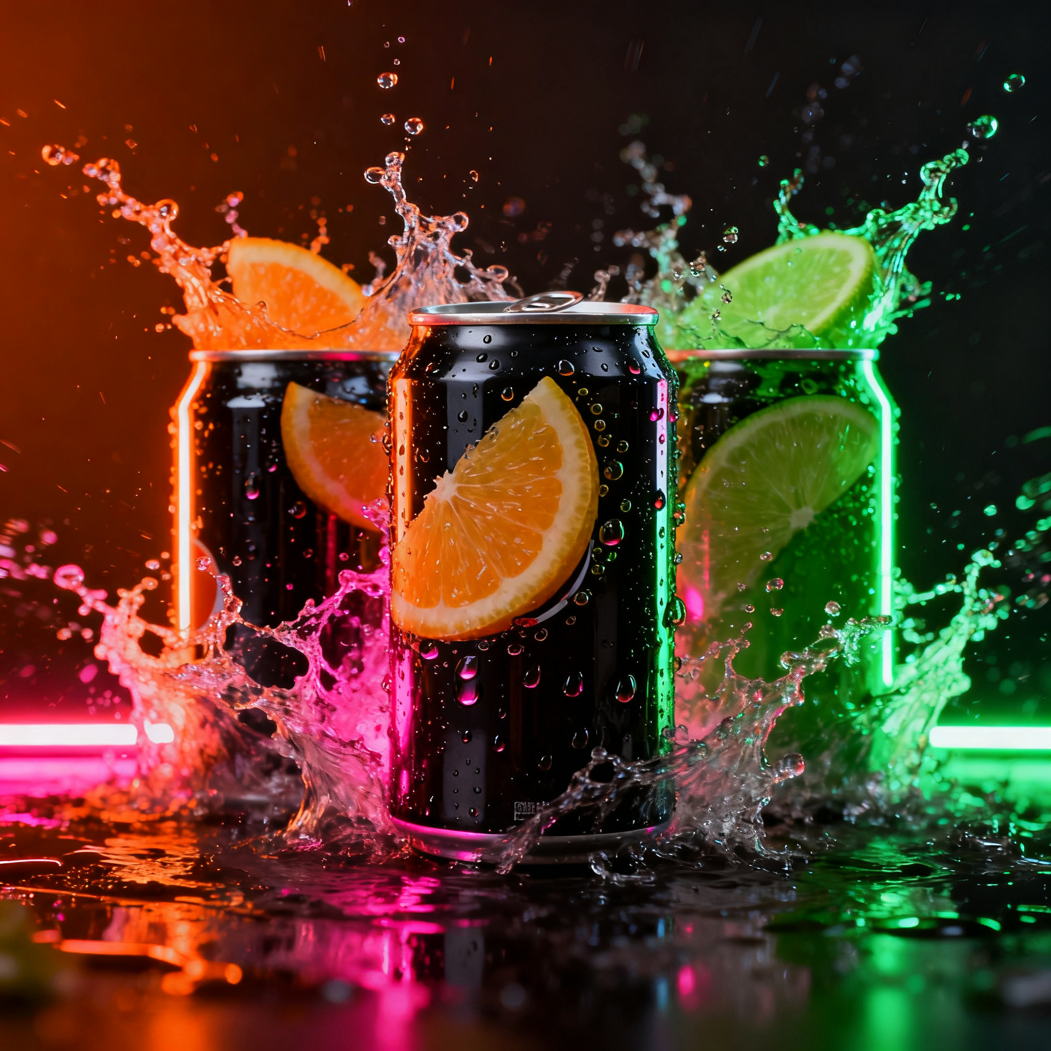 Dynamic Neon Soda Can Splash Ad